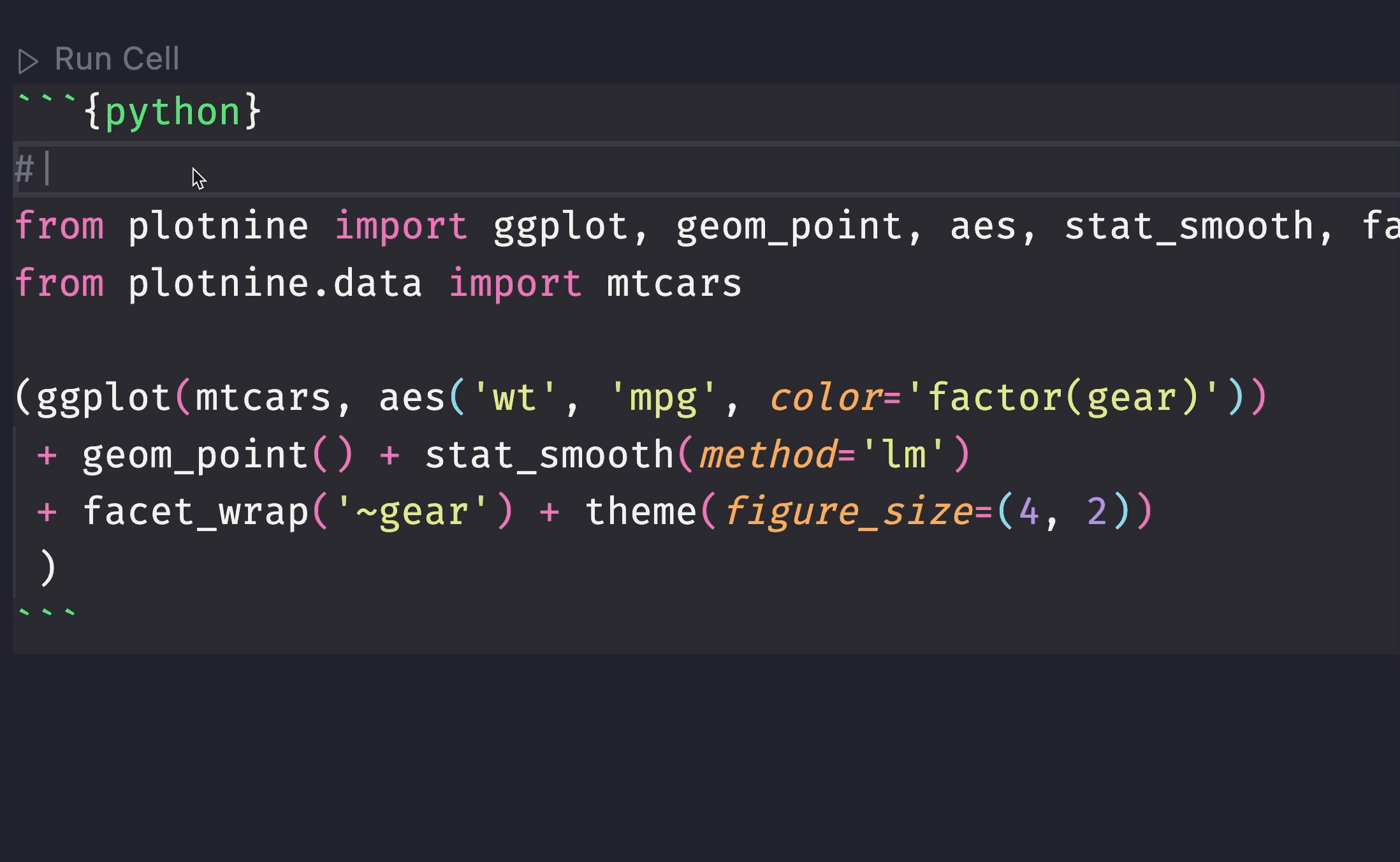 A gif of auto-completion of a R chunk inside RStudio